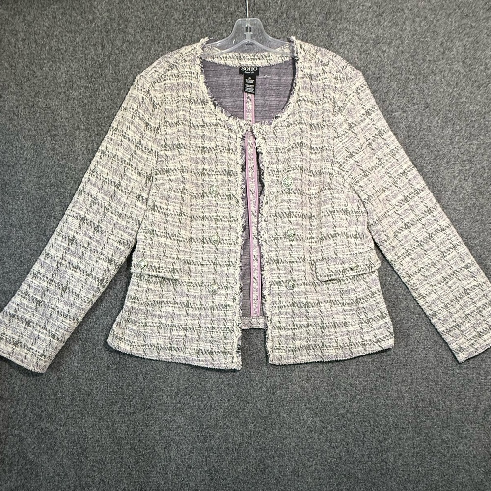 Soho Women's Tweed Blazer - Black, White, and Pink